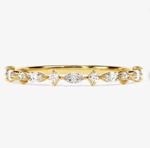 14K Solid Gold Dainty Marquise & Round Cut Diamond Wedding Ring Diamond Ring - Picture 1 of 4