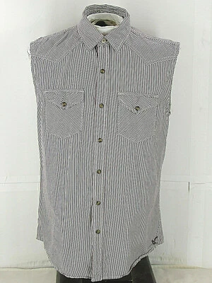 American Eagle Shirt Mens M [ 42in Chest 30L] Blue White Stripe Snaps Sleeveless - Image 1 of 4