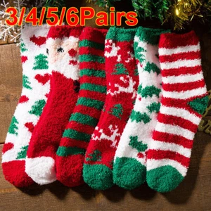 6 Pairs Christmas Soft Ladies Fluffy Lounge Cosy Bed Socks Winter Warm Gift Bag - Picture 1 of 27