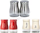 Salt and Pepper Shaker Glass Pot Stainless Steel / Red / Cream Condiment Set