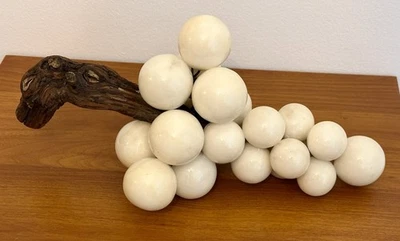 Alabaster Marble Grape Cluster Wood Stem 14’ Italian  Grapes Vtg MCM-wt 5lb 12oz - Image 1 of 4