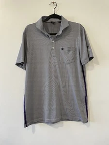 G/Force Men's Medium Polo Shirt Grey Striped With Purple Side Stripe - Picture 1 of 6
