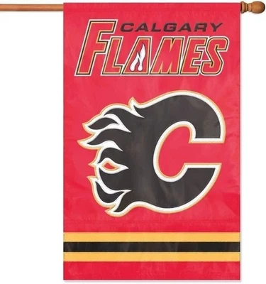 Calgary Flames Banner Flag Embroidered Premium 2-sided 28x44 Outdoor Football - Image 1 of 2