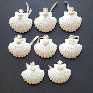 Angel Shell Shells Ornaments Margaret Furlong Bisque 4" Set of 8 Coastal Beach - Picture 1 of 10
