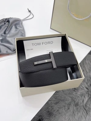 Tom Ford 皮带双面黑色 T 形扣,黑色/棕色牛皮 — 第 1/4 张图片