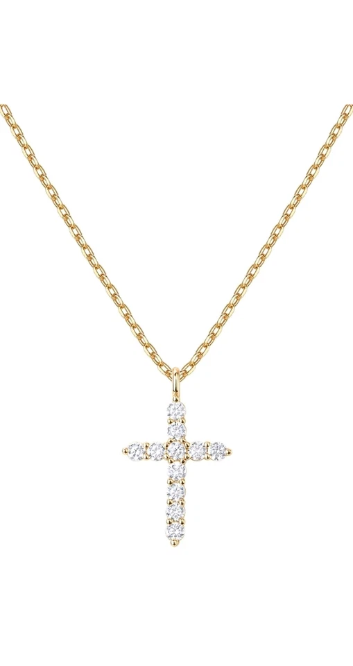 Collar Cruz Circonita Cúbica Chapado en Oro 14K Foto 1 de 4