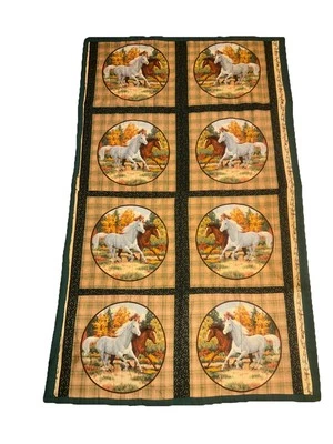 Horse Cotton Fabric 8 Panel lap blanket, vintage 67”L. X 41” W - Image 1 of 4