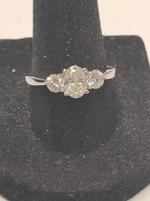 White Lab Created Strontium Titanate Rhodium Over Sterling Silver 3-Stone Ring 1 - Image 1 of 2