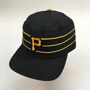 Vintage 70er Jahre Pillbox Pittsburgh Piraten Mütze Kappe passend gestreift groß schwarz - Bild 1 von 13
