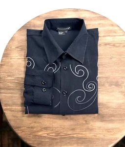 Tulliano Men's Silk Shirt – 100% Silk, Embroidered Paisley Swirl Pattern– Size L - Picture 1 of 13