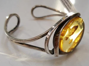 Genuine Baltic Amber 925 Sterling Silver Cuff Bracelet  NEW w/ Tag & Certificate - Picture 1 of 9