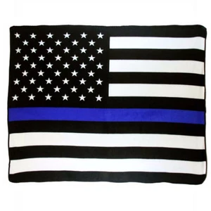 Wholesale ( 6 ) USA Thin Blue Line Police 50x60 Polar Fleece Blanket Throw Plush - Picture 1 of 4