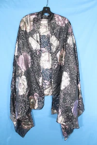 VTG CAROLINA AMATO Black w/METALLIC Floral CHIFFON Evening Party WRAP SHAWL - Picture 1 of 5