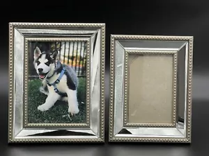 Silver Studded Glass Mirror Photo Picture Frame 5"x7" and 4" x 6" Lot 2 - Picture 1 of 10