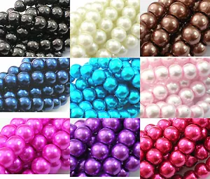 ❤ 3,4,6,8,10,12mm Glass Pearls Beads CHOOSE COLOURS SIZES Jewellery Making UK ❤ - Picture 1 of 40