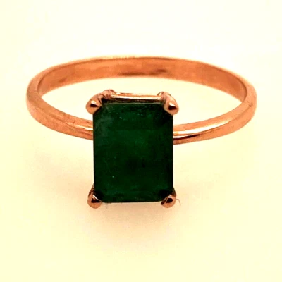 Anillo solitario esmeralda verde corte esmeralda natural oro rosa 14K 2,56 quilates Foto 1 de 4