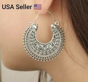 Ancient Tibetan Filigree Fashion Ornate Earring Boho Vintage Jewelry Carving - Picture 1 of 5