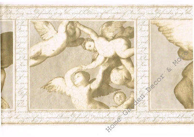 带框脚本 婴儿小天使 金色 米色 裂纹 墙纸 边框 罕见 — 第 1/4 张图片