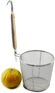 Cilindro plano grande Wok Strainer Colador Acero inoxidable Fina sarga Mango de madera - Imagen 1 de 5