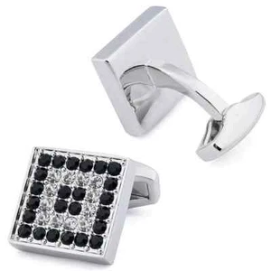 Cufflinks For Men's 14k White Gold Plated 2Ct Round Lab Created Black Diamond - Picture 1 of 10