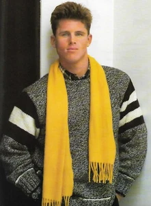 MENS ARAN ASYMMETRIC STRIPPED SWEATER 42 inch KNITTING PATTERN - Picture 1 of 1