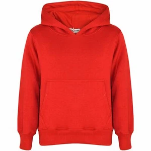 Kids Girls Boys Sweat Shirt Tops Plain Red Hooded Jumpers Hoodies Age 2-13 Years - Picture 1 of 6
