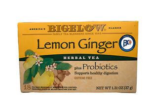 TEA BIGELOW LEMON GINGER Herbal Plus PROBIOTICS (18 bags x 1 box) FREE Shipping