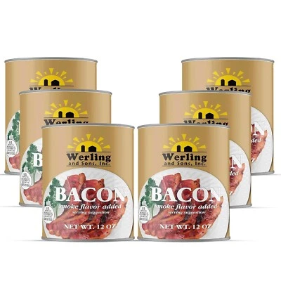(6 Cans ) Werling Canned Bacon 12oz Can Survival Food Fully Cooked Smoke Flavor - Image 1 of 4