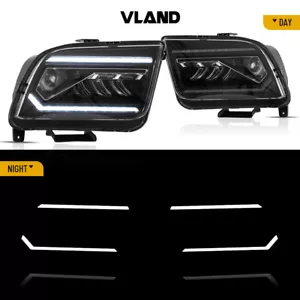 VLAND Full LED Headlights For 2005-2009 Ford Mustang Front Lamps With Animation - Picture 1 of 14