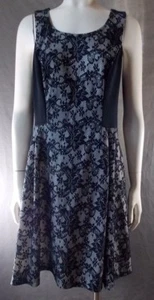 Women sz 12 Robbie Bee Black Lace A-line Dress sleeveless white flared 17-34bb16 - Picture 1 of 5