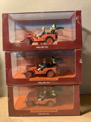 3 x  JEEP WILLYS ROUGE voiture Hergé 1/50 TINTIN AU PAYS DE L'OR NOIR ATLAS NEUF - Photo 1/4