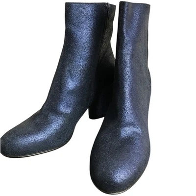 Maison Margiela Blue Glitter Leather Booties Womens US10 EU40 Blue Ankle Zip NEW - Image 1 of 4