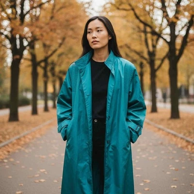 Gabardina para mujer vintage Cambridge verde azulado resistente al agua talla 12 años 80 Foto 1 de 4