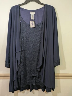 Nueva CATHERINES Twinset Chaqueta Camiseta sin Mangas 32W Azul Marino Mangas 3/4 Lentejuelas Foto 1 de 4