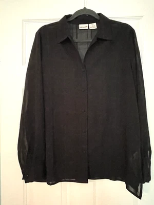 Liz Baker 衬衫上衣 10 码黑色透明内衬长袖性感办公室复古 — 第 1/4 张图片