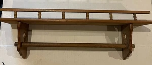 Vintage Rustic Country Wood Wall Shelf Curio Quilt Rack with Hanging Bar 21” - Picture 1 of 6