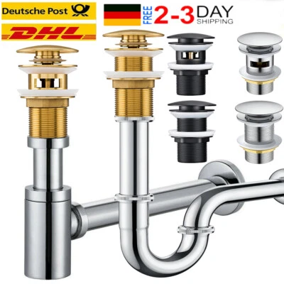 Pop Up Ablaufventil Waschbecken Siphon Sifon Ablaufgarnitur mit Überlauf Abfluss - Bild 1 von 4