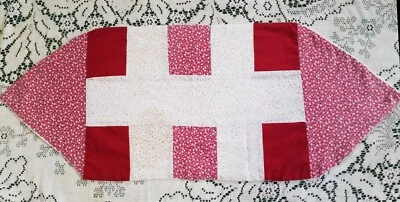 Vintage Red White Pink Floral Patchwork Table Runner Farmhouse Quilt Style  - Image 1 of 4