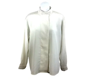 Blusa De Colección Oscar de la Renta Expressions 8 Marfil Cuello Alto Plisado Top de Lujo - Imagen 1 de 12