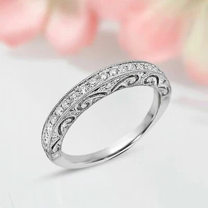 1.50 Ct Lab-Created Diamond 14k White Gold Finish Wedding Band Ring - Picture 1 of 6