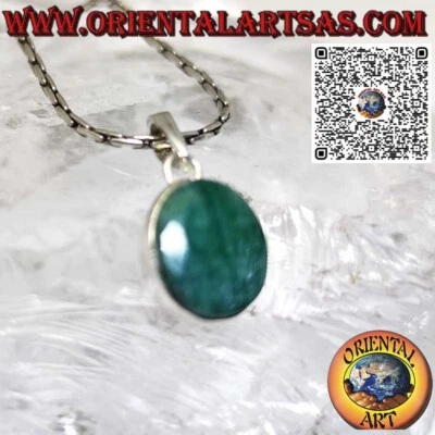 Ciondolo in argento 925‰ con smeraldo naturale ovale contornato liscio alto - Immagine 1 di 4