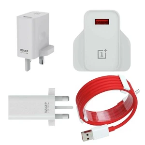 Cargador rápido rápido genuino OnePlus Warp 30 vatios con cable de datos de tablero rojo Reino Unido - Imagen 1 de 31