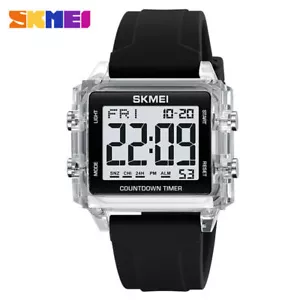 SKMEI Men Square Watch Transparent Case Student Boys Girl Digital LED Time Watch - Picture 1 of 31