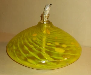 Vintage Yellow Swirl Art Glass Oil Lamp - Picture 1 of 5