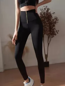 High-Waist Solid Color Sexy Skinny Spandex Leggings Pants with Zipper Comfy - Picture 1 of 3