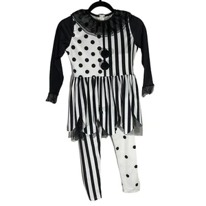 Perriott Harlequin Clown Costume Girls Size M White Black Top Pants Halloween - Picture 1 of 7