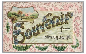 Souvenir Greeting EDWARDSPORT IN Indiana Knox County Postcard - Picture 1 of 2