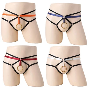 Men's Stretchy Jockstrap Harness Underwear O-ring Hollow Out Thong T-back Briefs - Picture 1 of 49