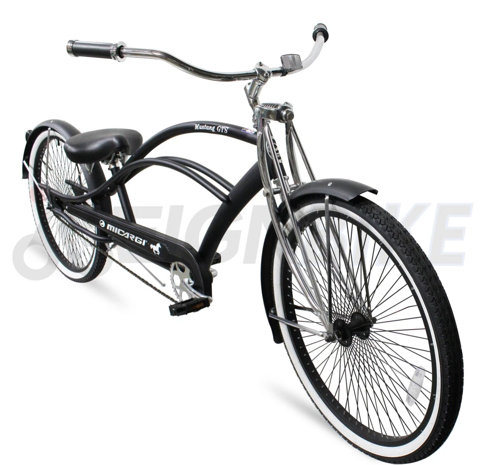 26" Cruiser Bike Stainless Steel Spokes Coaster Brake Chopper Bicycle Black - Image 1 of 3