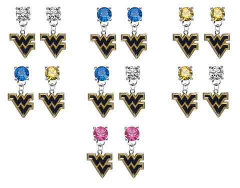 West Virginia Mountaineers Crystal Bling Earrings Stud Post Dangle - Pick Colors Cover